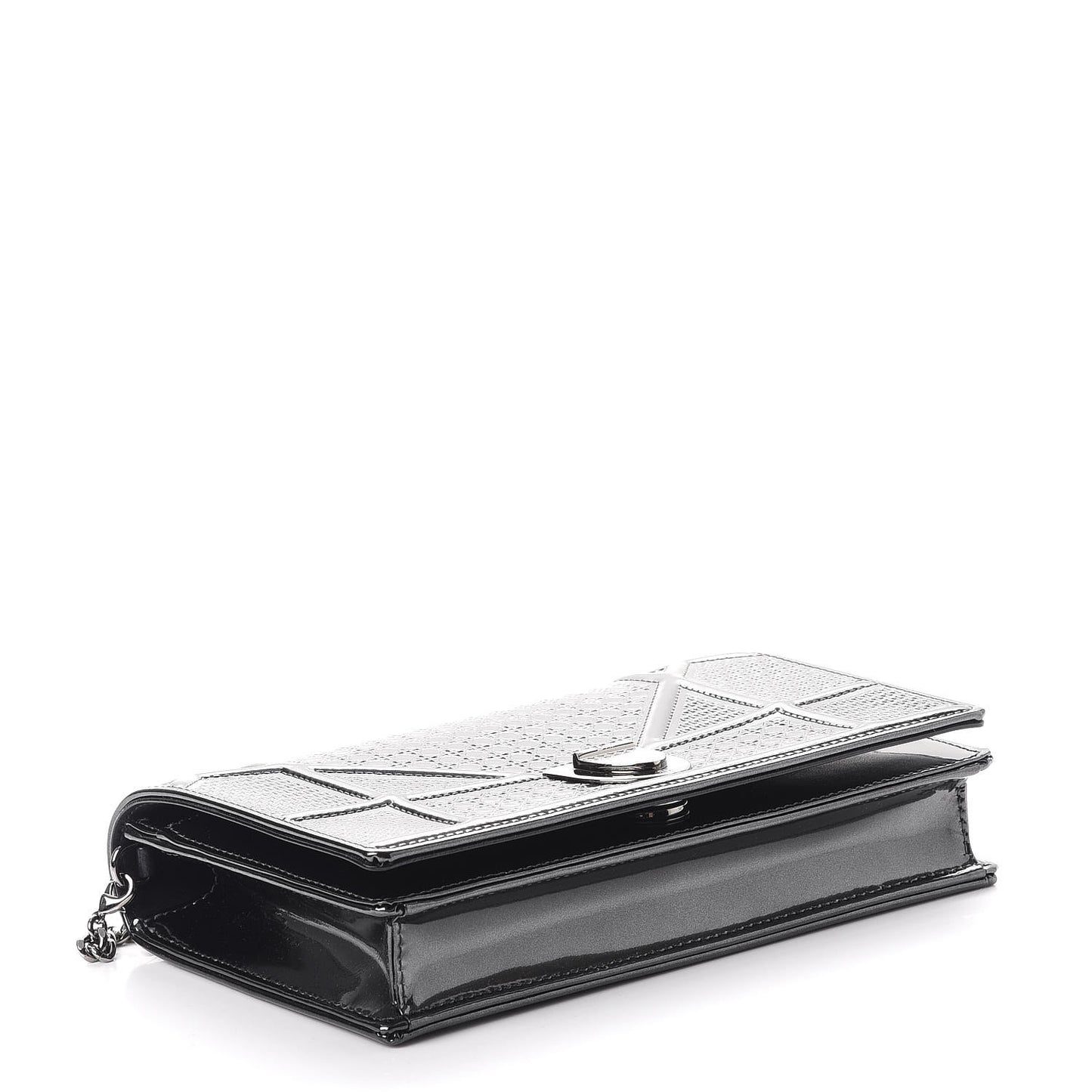 Metallic Patent Micro-Cannage Diorama Wallet on Chain Pouch Onyx Black