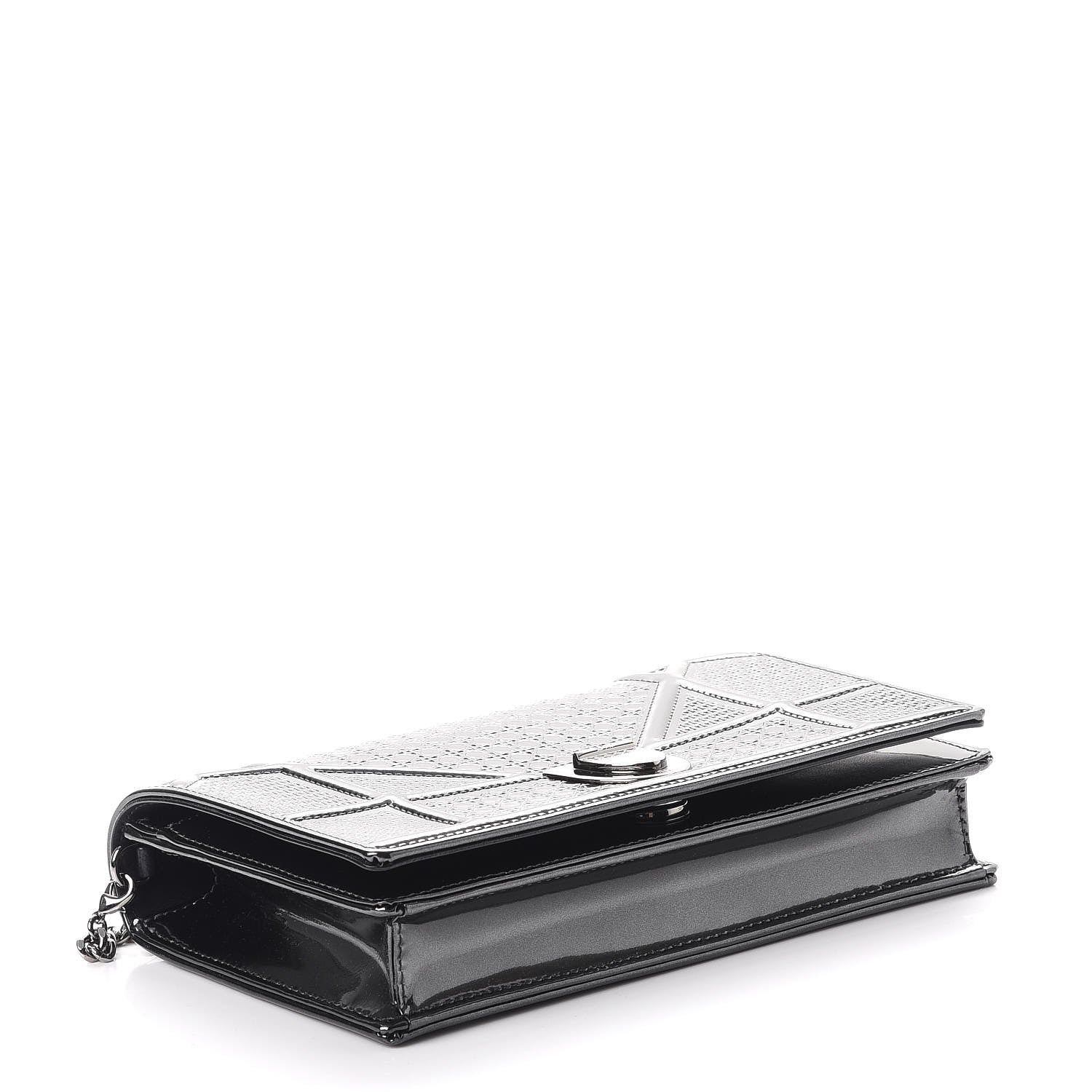 Christian Dior Metallic Patent Micro-Cannage Diorama Wallet on Chain Pouch Onyx Black 4 of 11