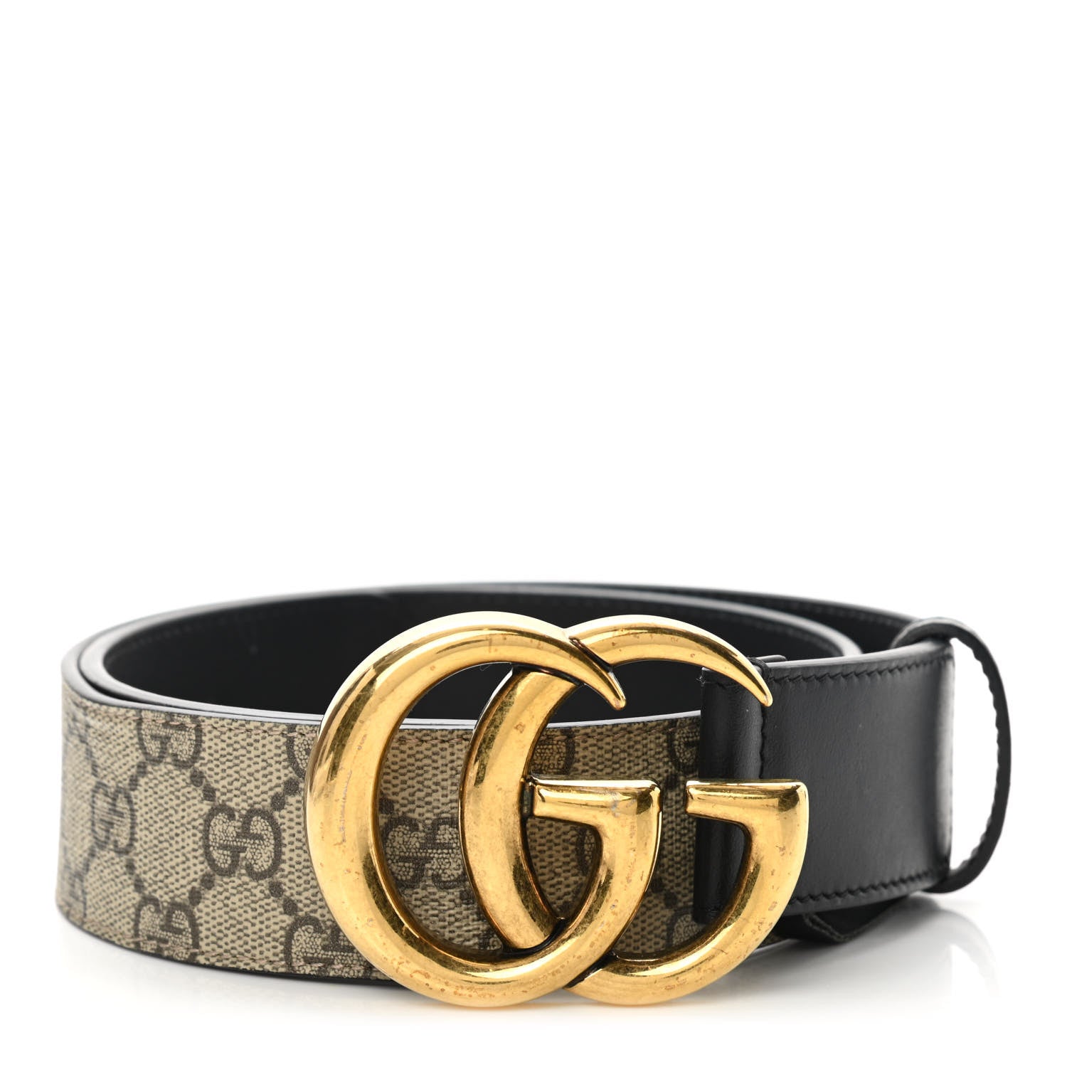 Gucci GG Supreme Monogram Matte Plutone Calfskin Double G 40mm Belt 75 30 Beige Ebony Black 1 of 9