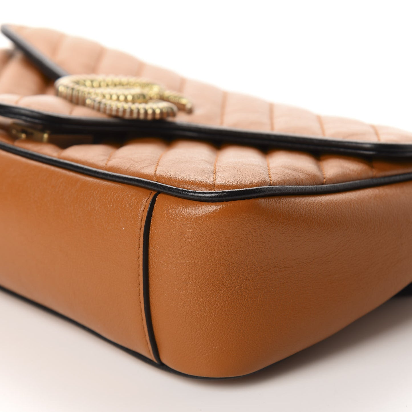 Vintage Effect Calfskin Matelasse Diagonal Small Torchon GG Marmont Shoulder Bag Cognac Black
