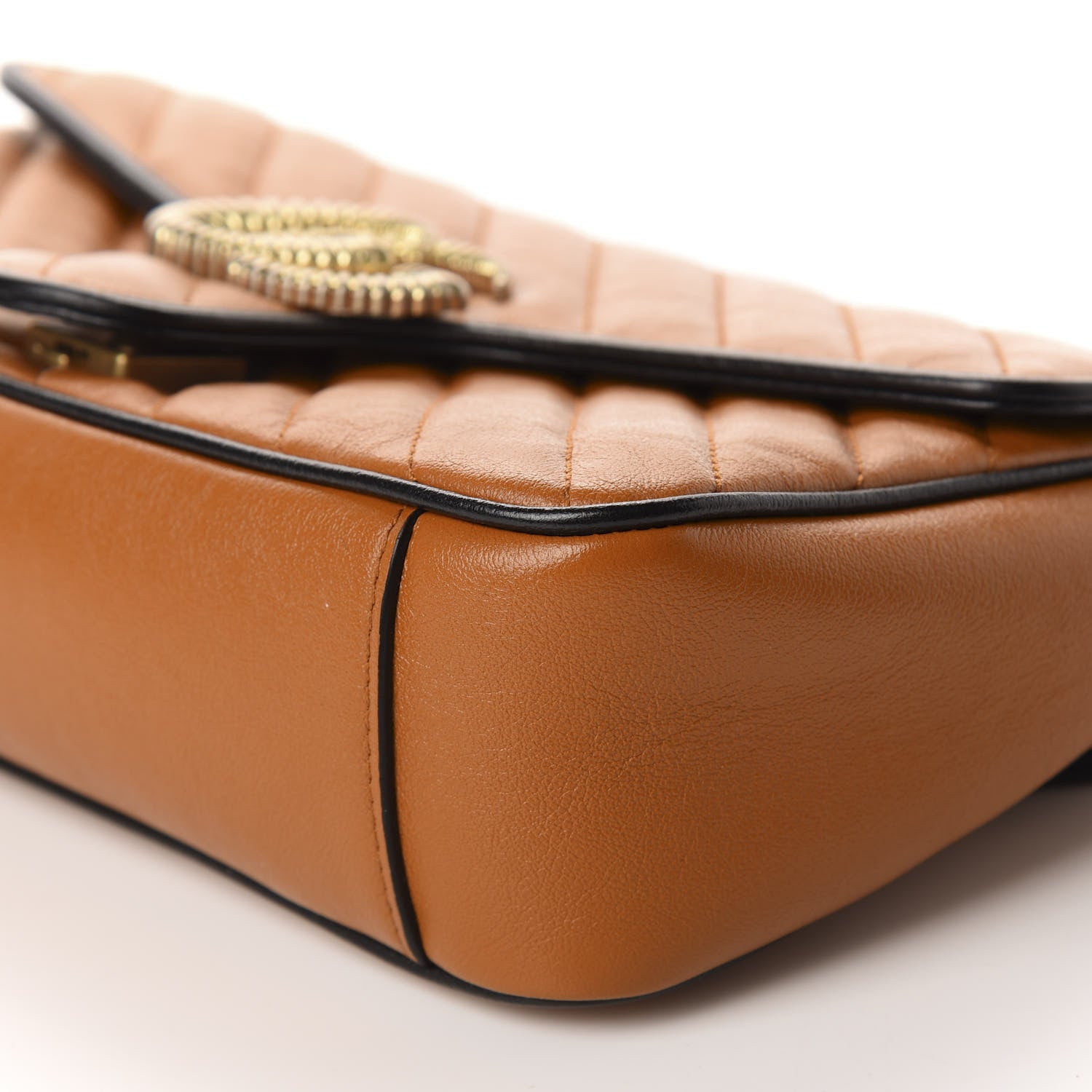 Gucci Vintage Effect Calfskin Matelasse Diagonal Small Torchon GG Marmont Shoulder Bag Cognac Black 7 of 11