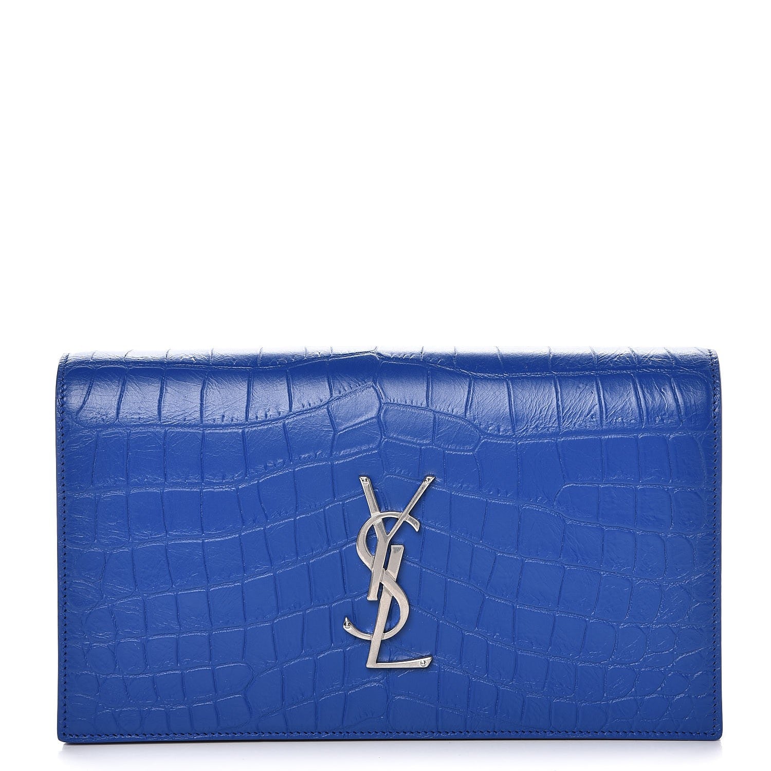 Saint Laurent Calfskin Crocodile Embossed Classic Kate Monogram Clutch Royal Blue 1 of 7