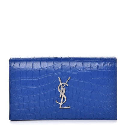 Saint Laurent Calfskin Crocodile Embossed Classic Kate Monogram Clutch Royal Blue 1 of 7