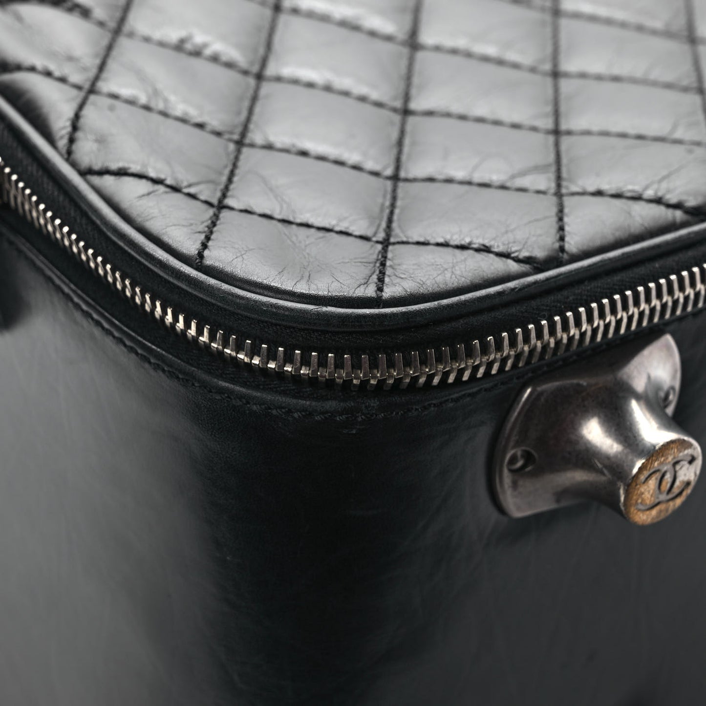 Aged Calfskin Quilted Case Trolley Black