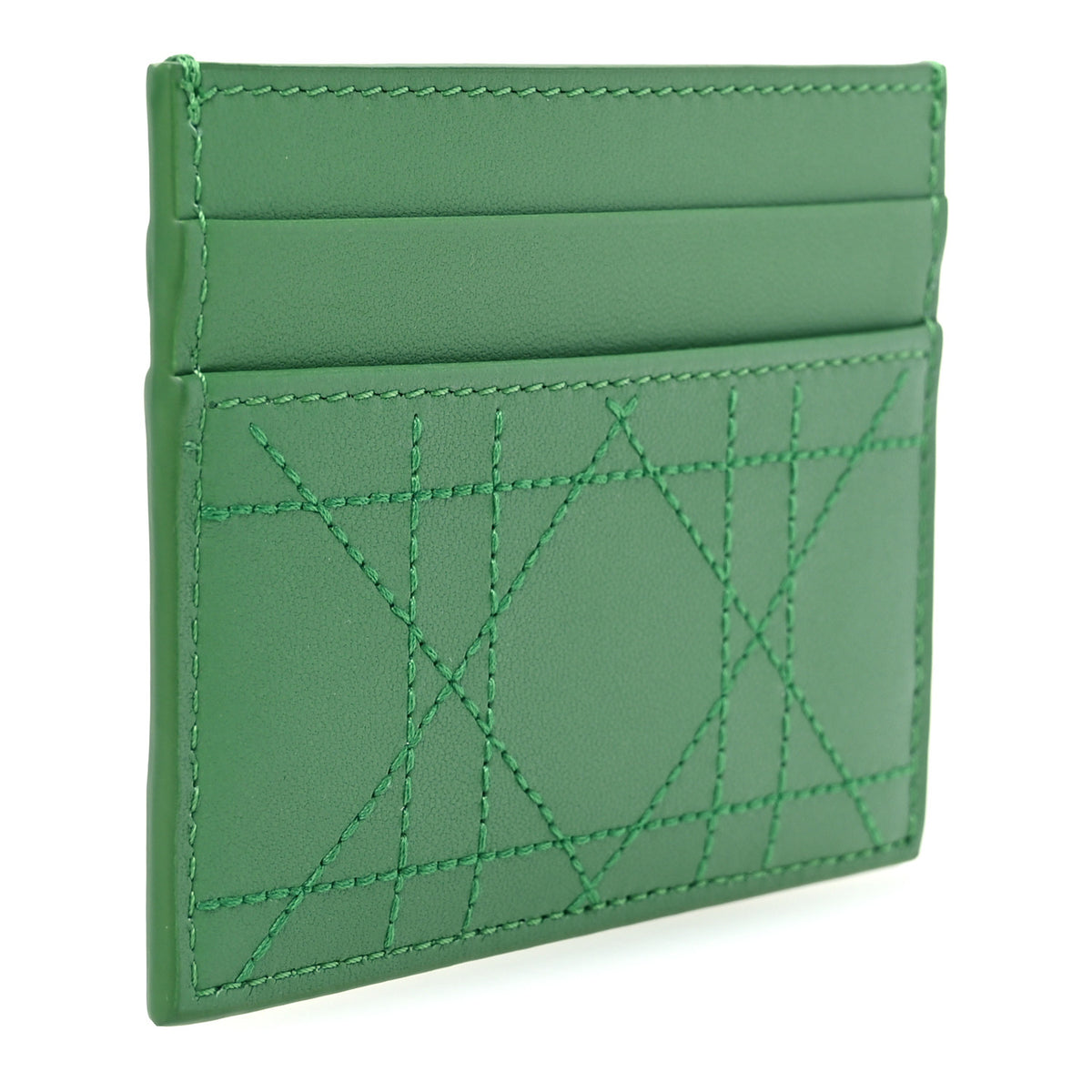 Christian Dior Lambskin Cannage Clover Embroidered Jardin Freesia Card Holder Green 3 of 8