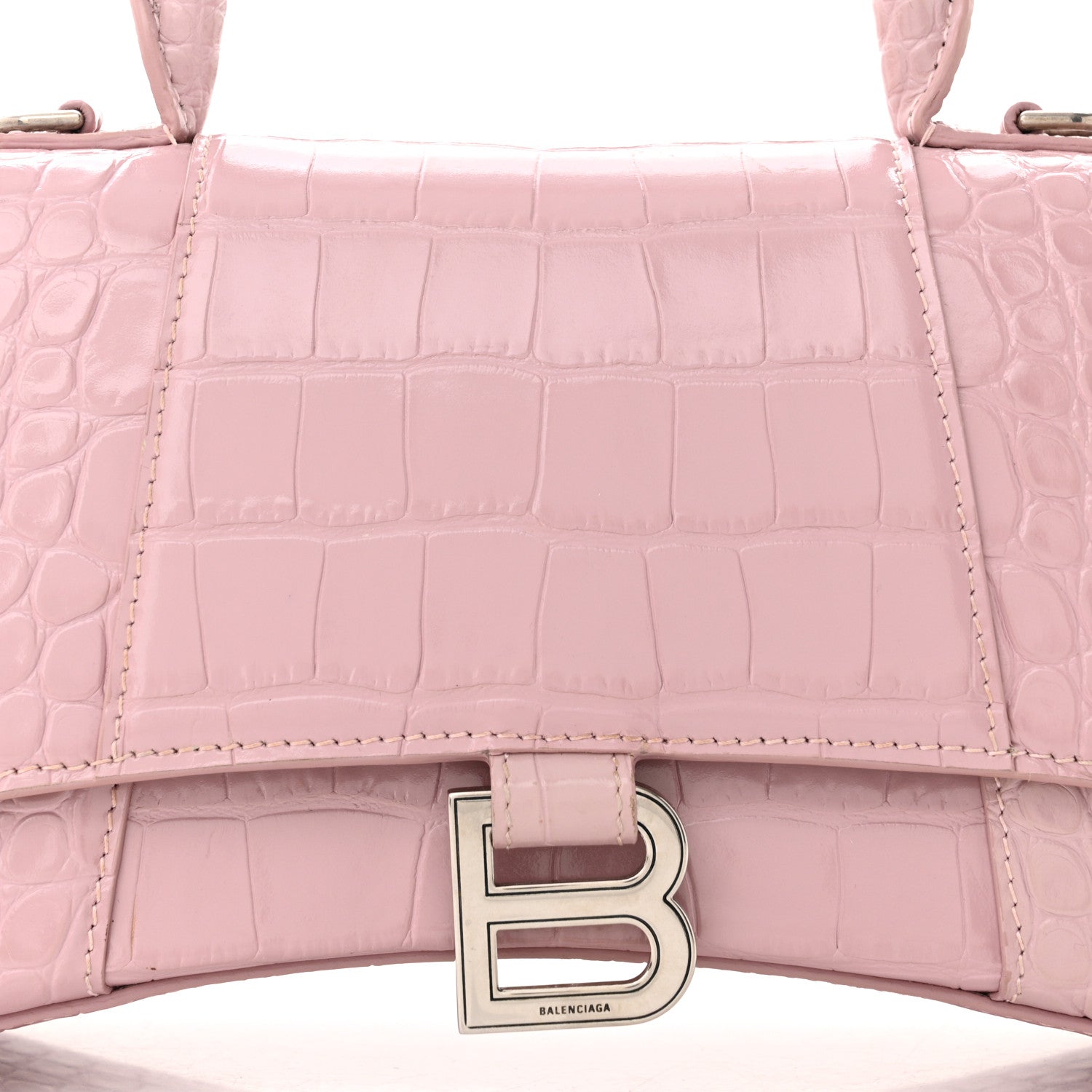 Balenciaga Shiny Calfskin Crocodile Embossed Small Hourglass Top Handle Bag Powder Pink 8 of 11