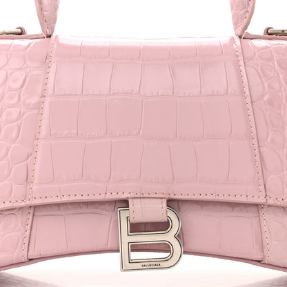 Balenciaga Shiny Calfskin Crocodile Embossed Small Hourglass Top Handle Bag Powder Pink 8 of 11