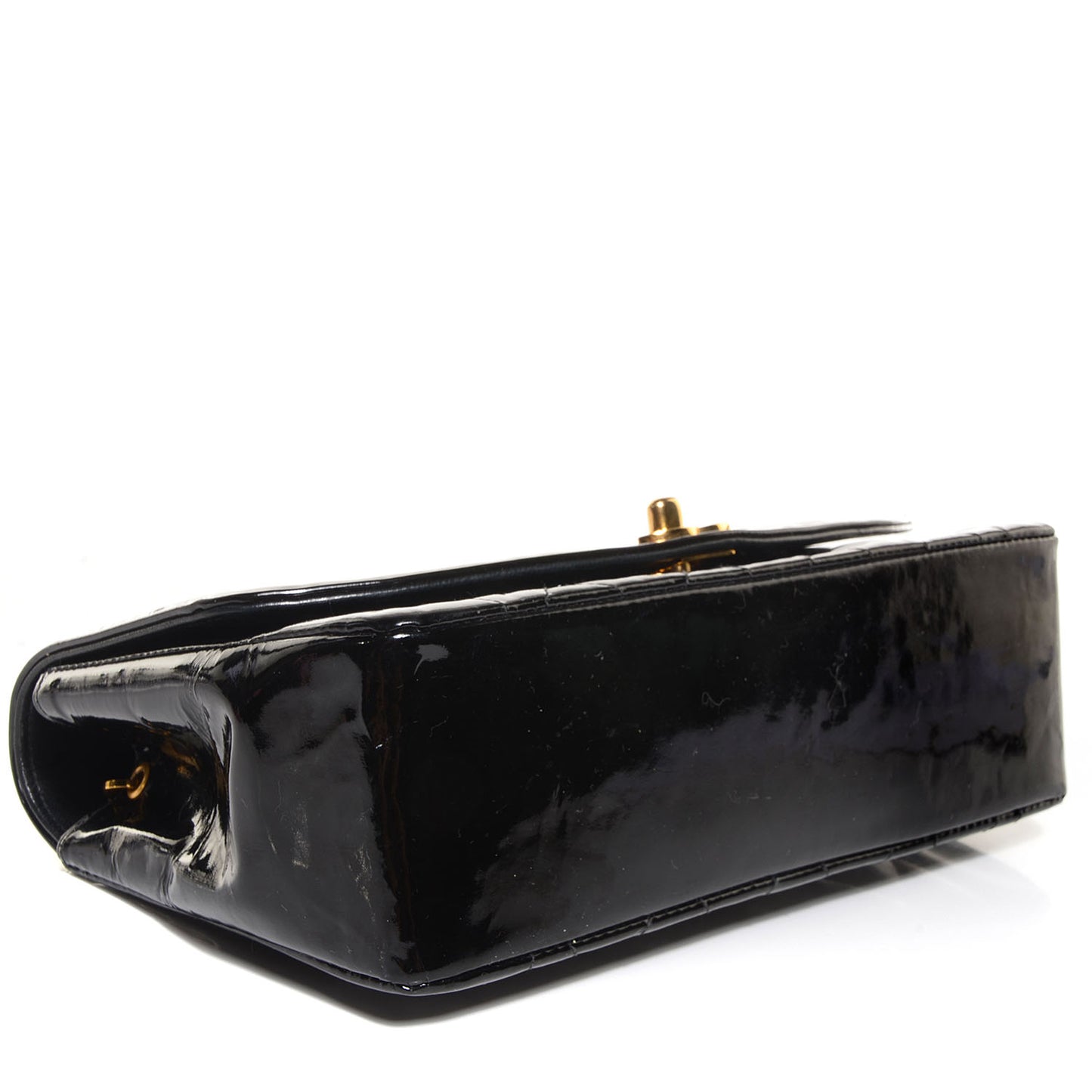 Patent Quilted Small Single Flap Bag Black