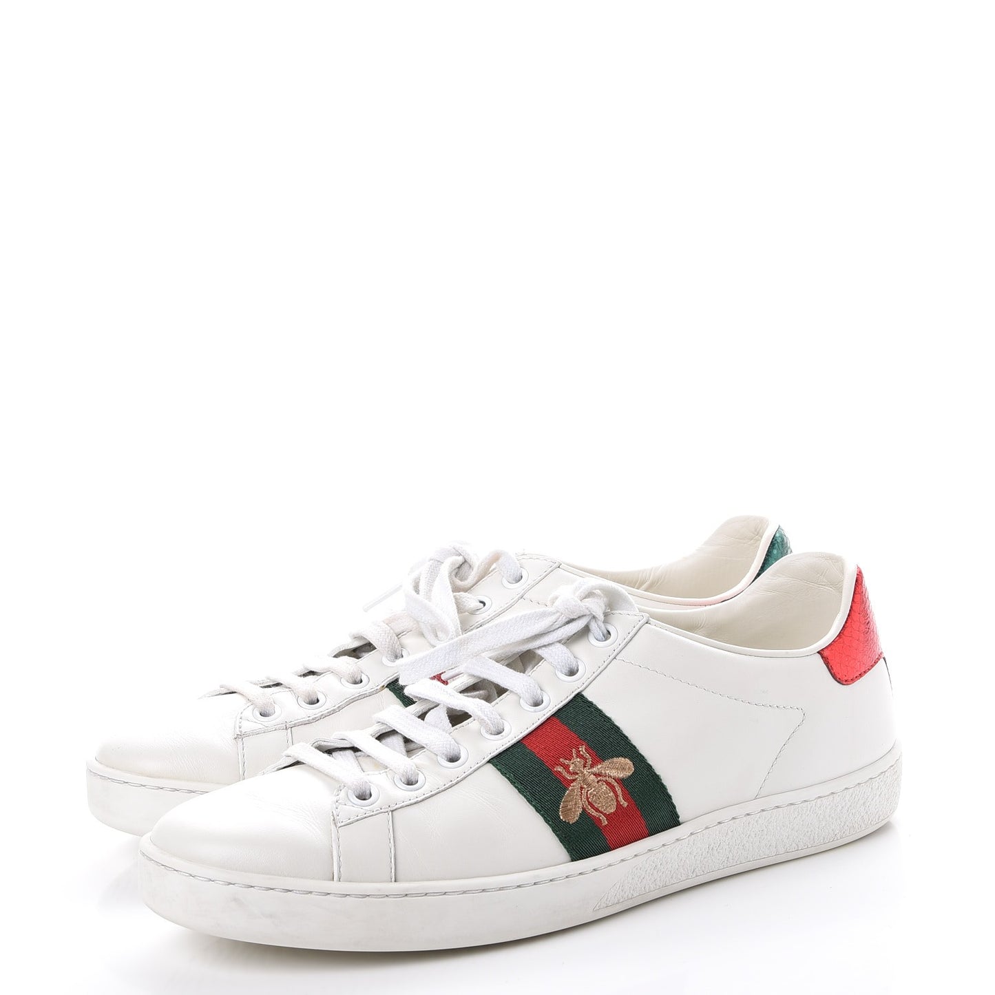 Calfskin Ayers Bee Embroidered Womens Ace Sneakers 37.5 White Green