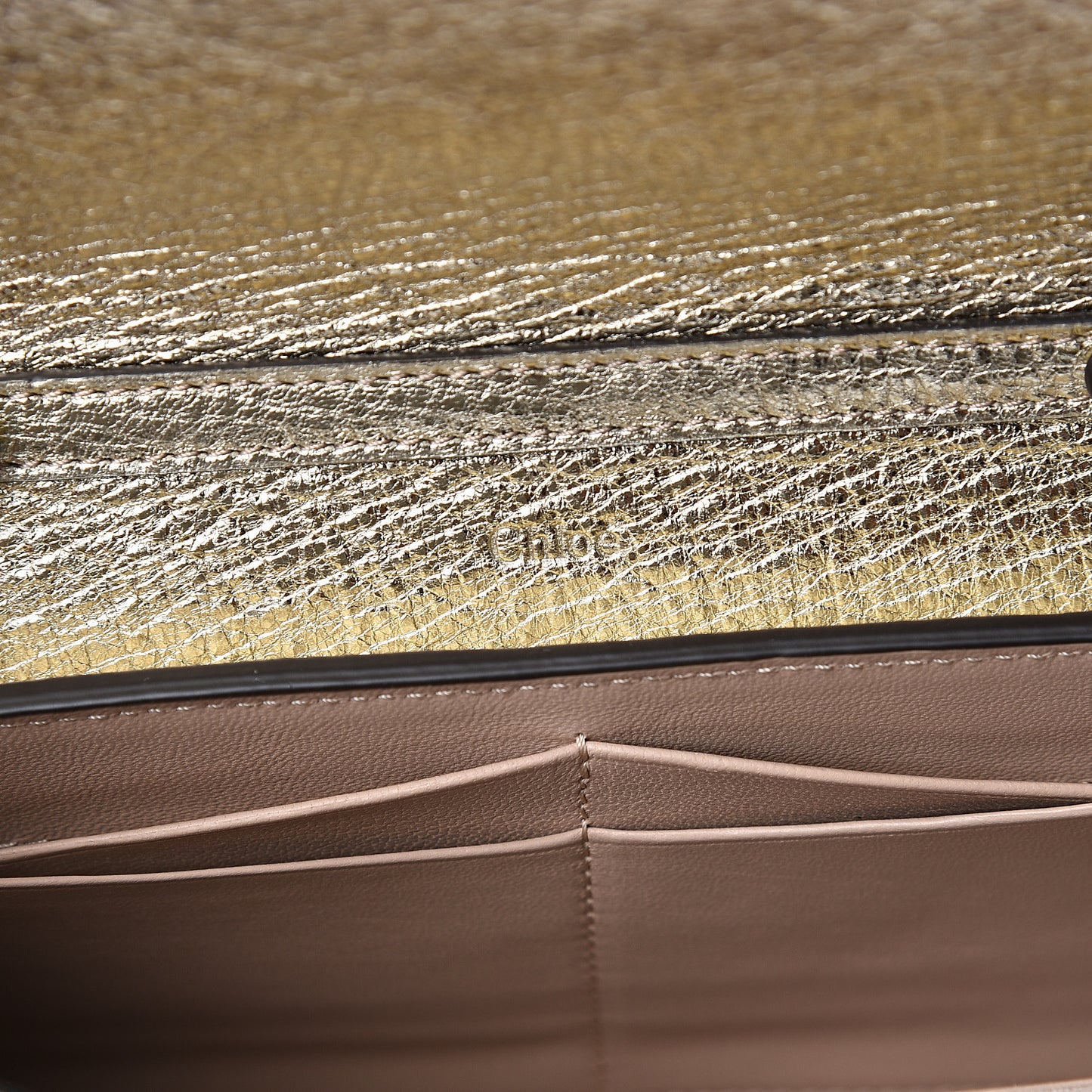 Metallic Textured Calfskin Aby Chain Wallet Gold