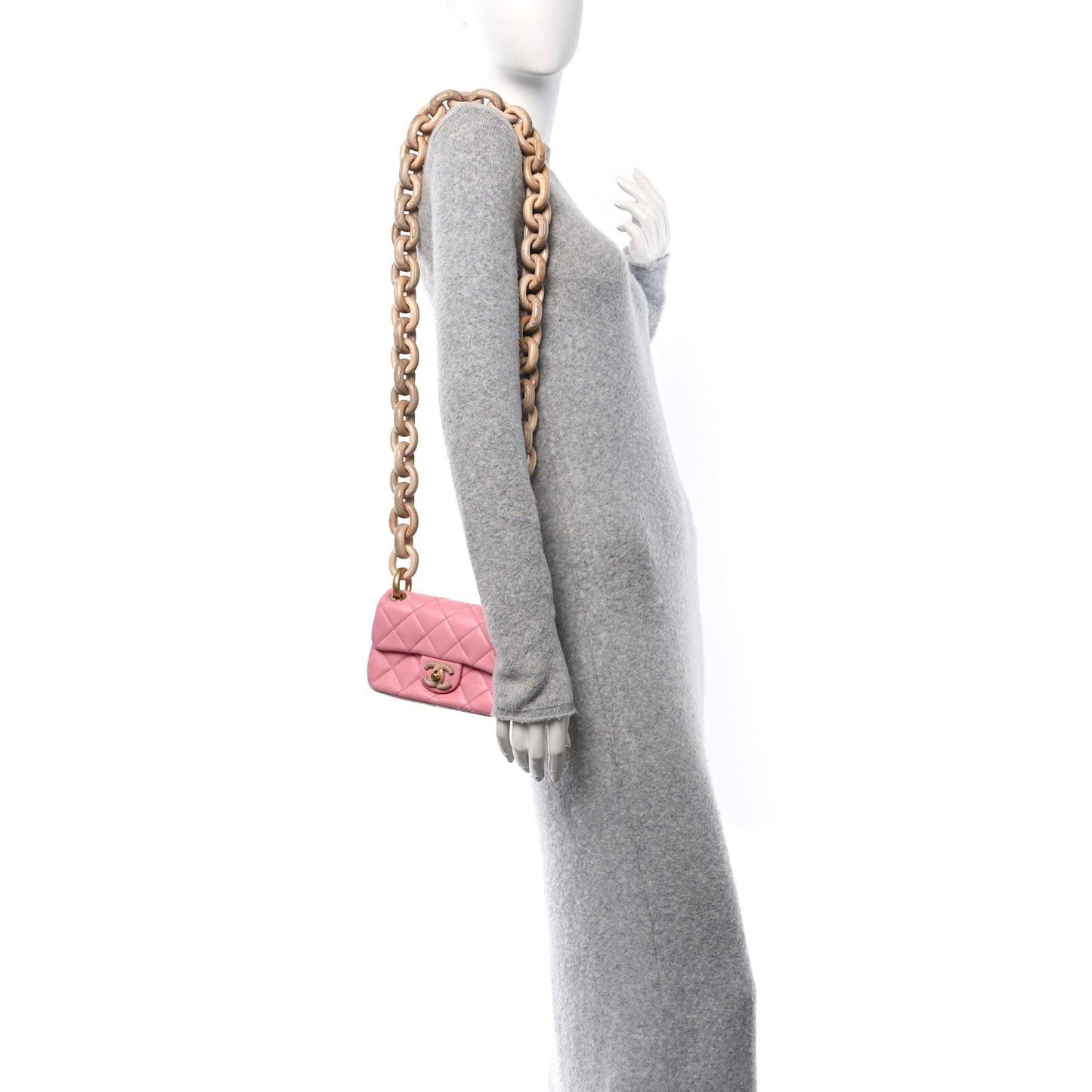 Lambskin Wenge Quilted Mini Fashion Wood Square Flap Pink