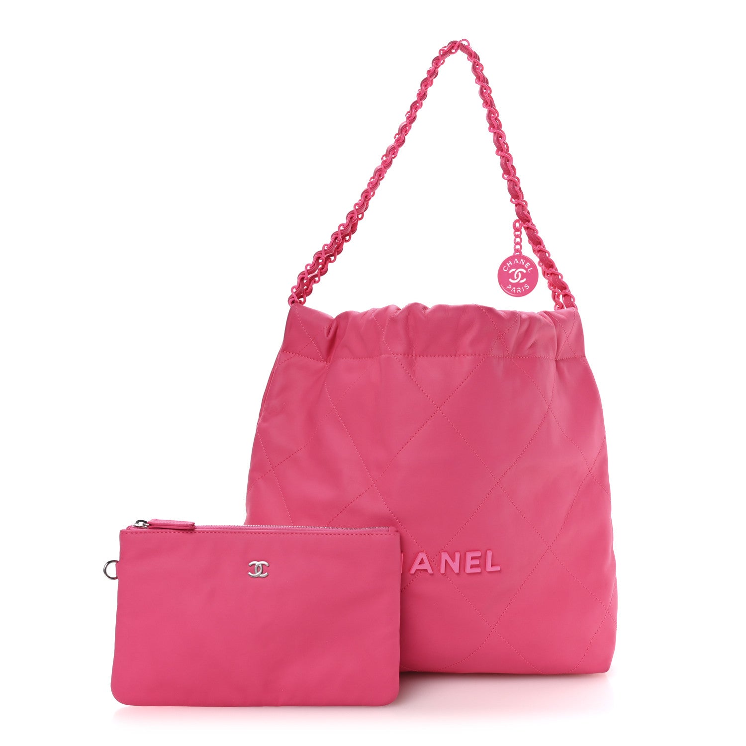 Chanel Matte Calfskin Quilted Monochrome Small Chanel 22 Fuchsia 3 of 11