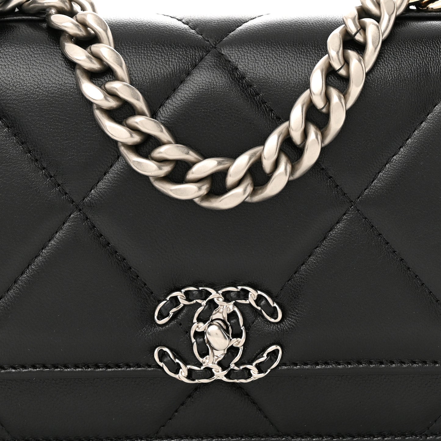 Lambskin Quilted Chanel 19 Wallet On Chain WOC Black