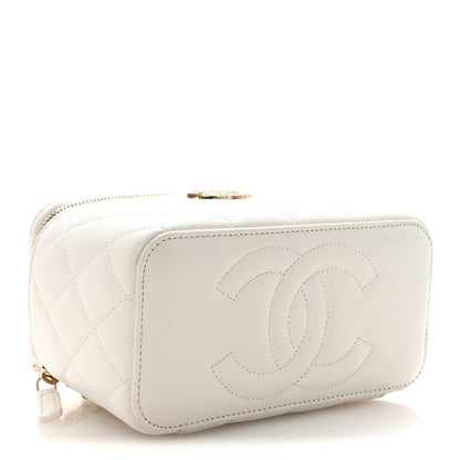 Chanel Caviar Quilted Crystal Hearts Small Vanity Case With Chain White 4 of 10
