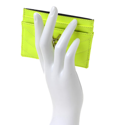 Saint Laurent Patent Grain De Poudre Matelasse Chevron Monogram Credit Card Case Neon Yellow 2 of 8