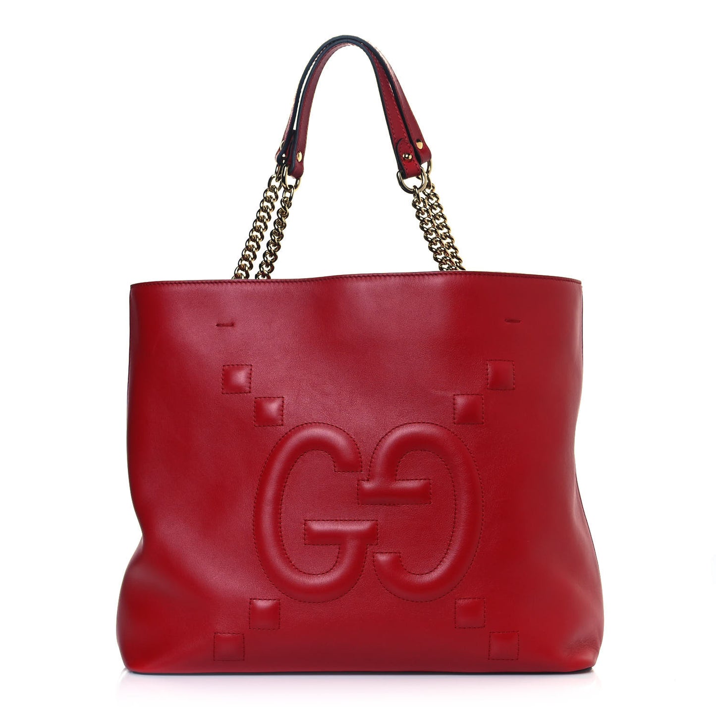 Apollo Calfskin GG Dadini Embroidered Chain Shoulder Tote Hibiscus Red