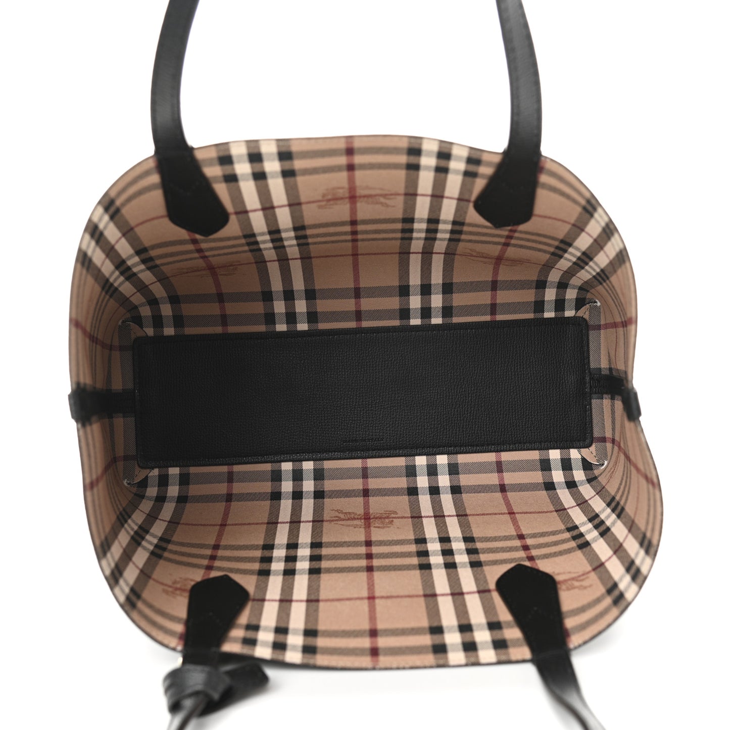 Grainy Calfskin Haymarket Check Small Reversible Tote Black
