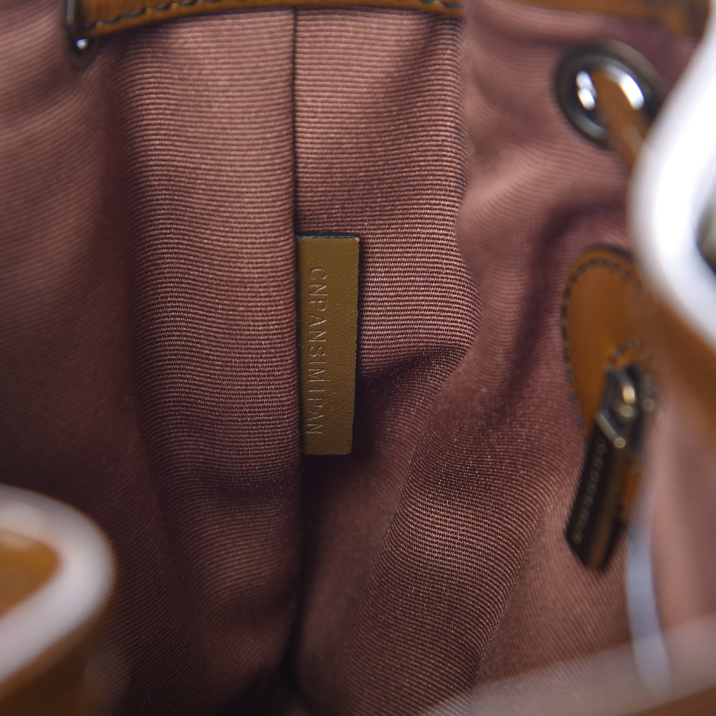 Patent Trim Nova Check Drawstring Bucket Bag Brown