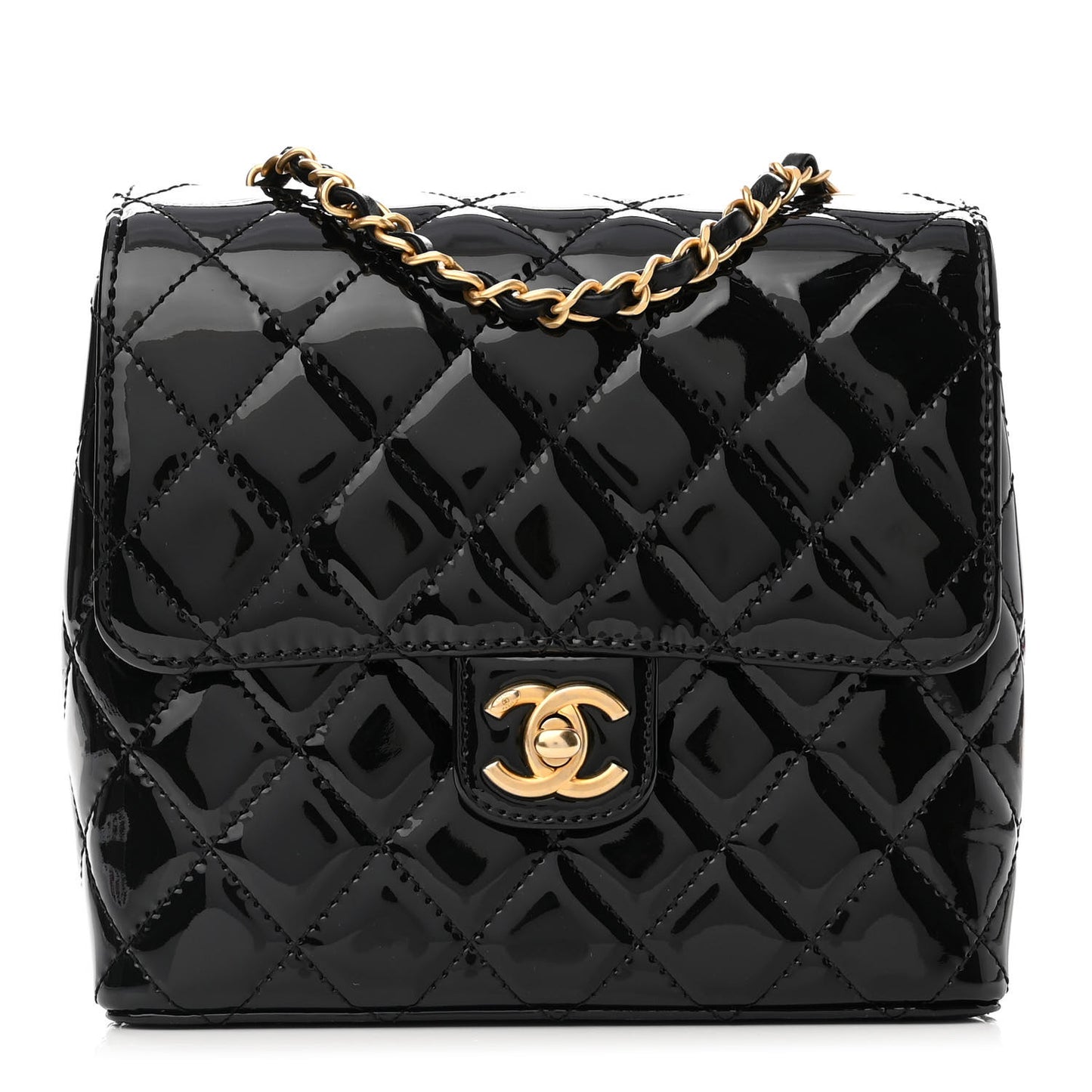 Patent Quilted Small Flap Black