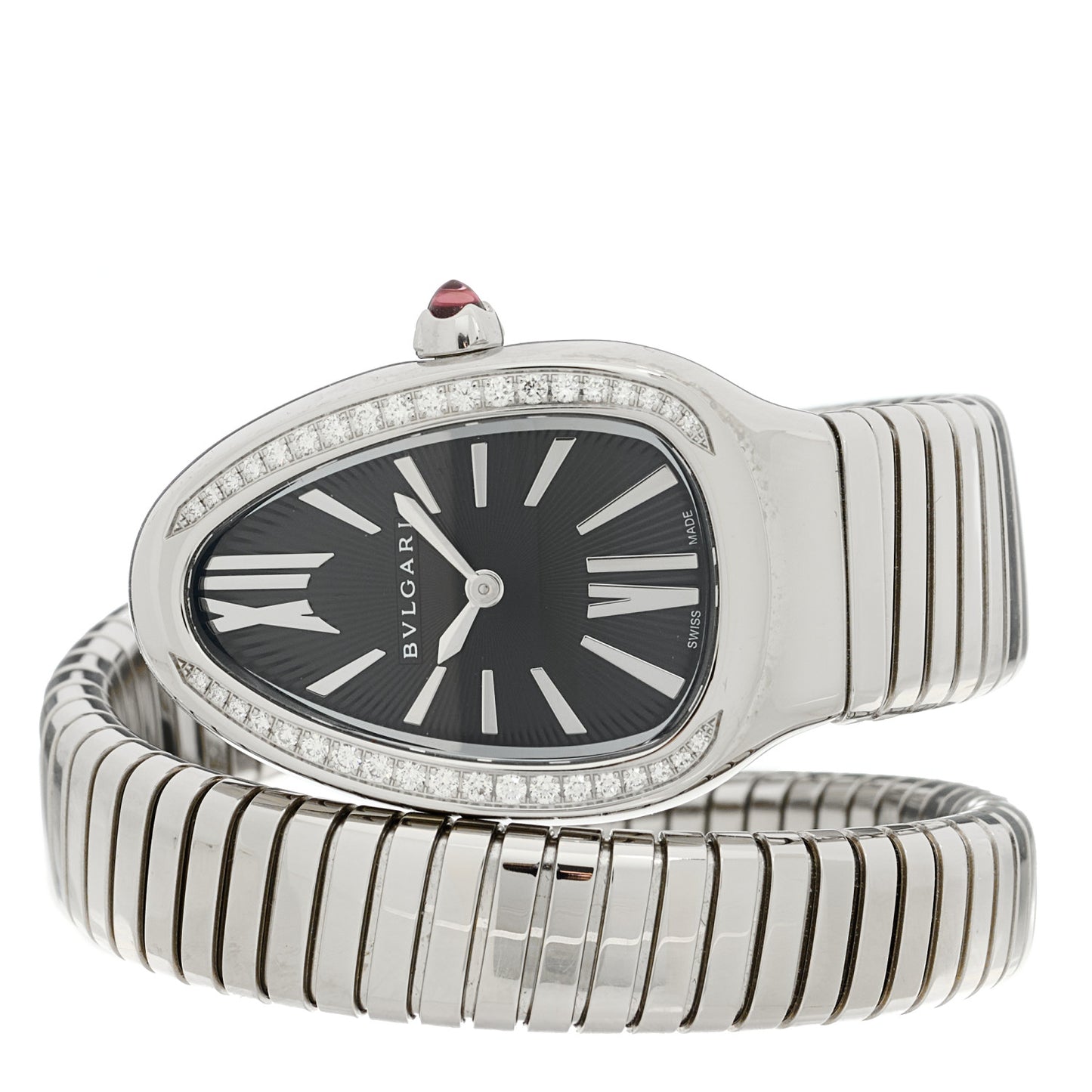 Stainless Steel Diamond Bezel 35mm Serpenti Tubogas Quartz Watch Black