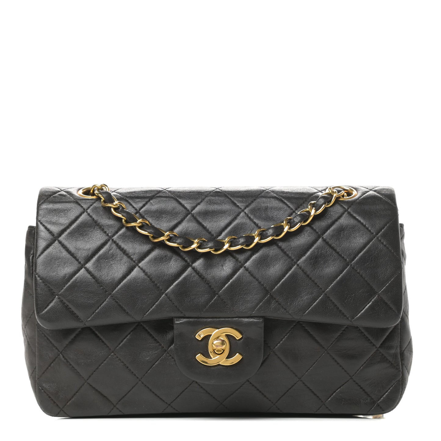 Lambskin Quilted Small Double Flap Black