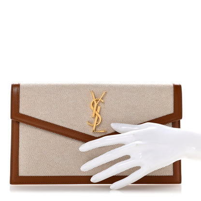 Saint Laurent Canvas Uptown Pouch Natural Beige Brick 2 of 10