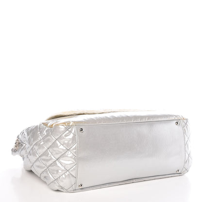 Chanel Vinyl Mohair Trimmed Accordion Arctic Polar Ice Flap Silver 4 of 13