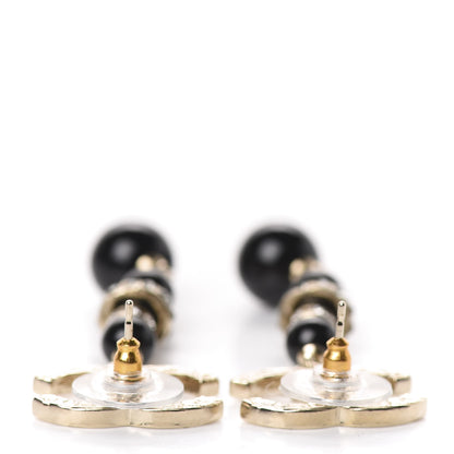 Chanel Crystal Bead Scarab CC Drop Earrings Gold Black 3 of 5