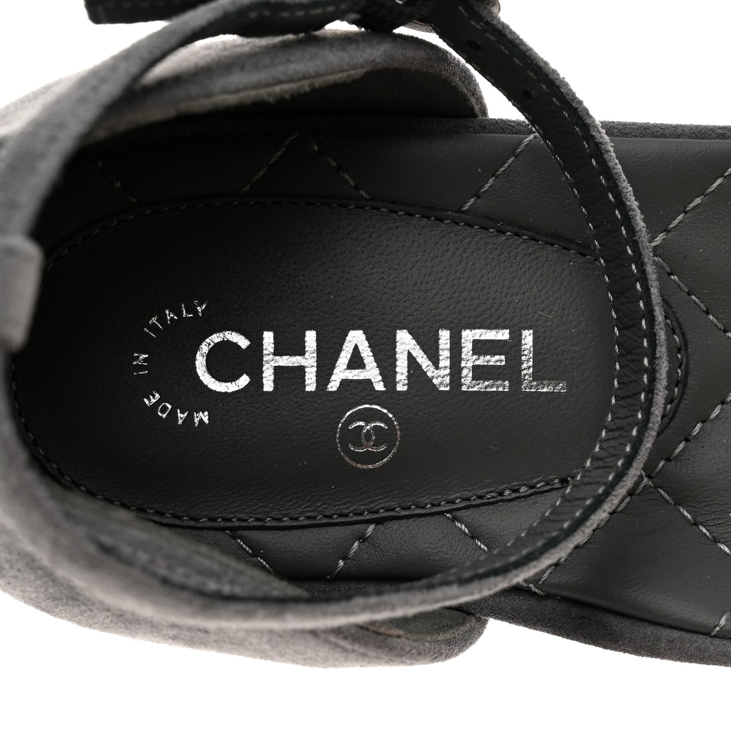 Suede Grosgrain Cap Toe CC Mary Jane Flats 37 Grey Black