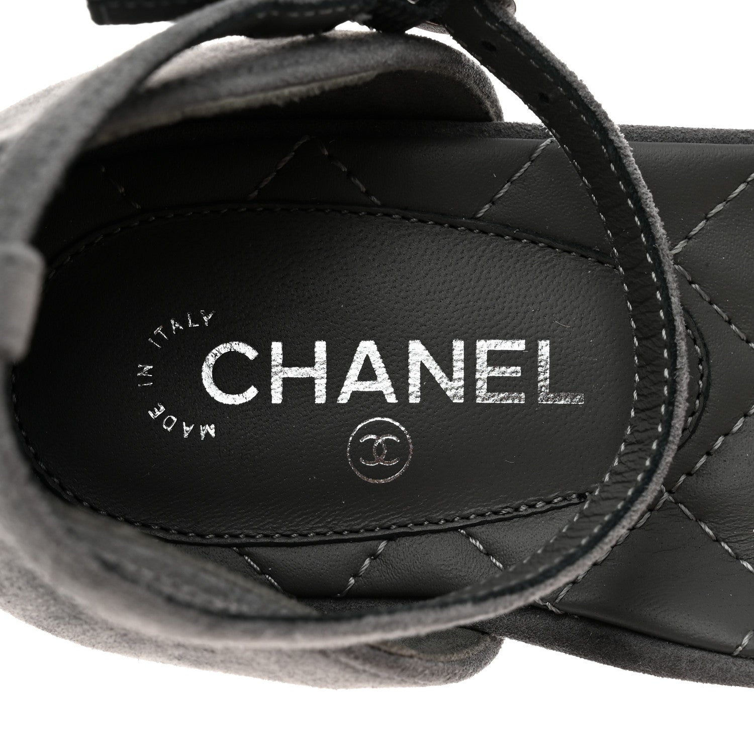 Chanel Suede Grosgrain Cap Toe CC Mary Jane Flats 37 Grey Black 7 of 9