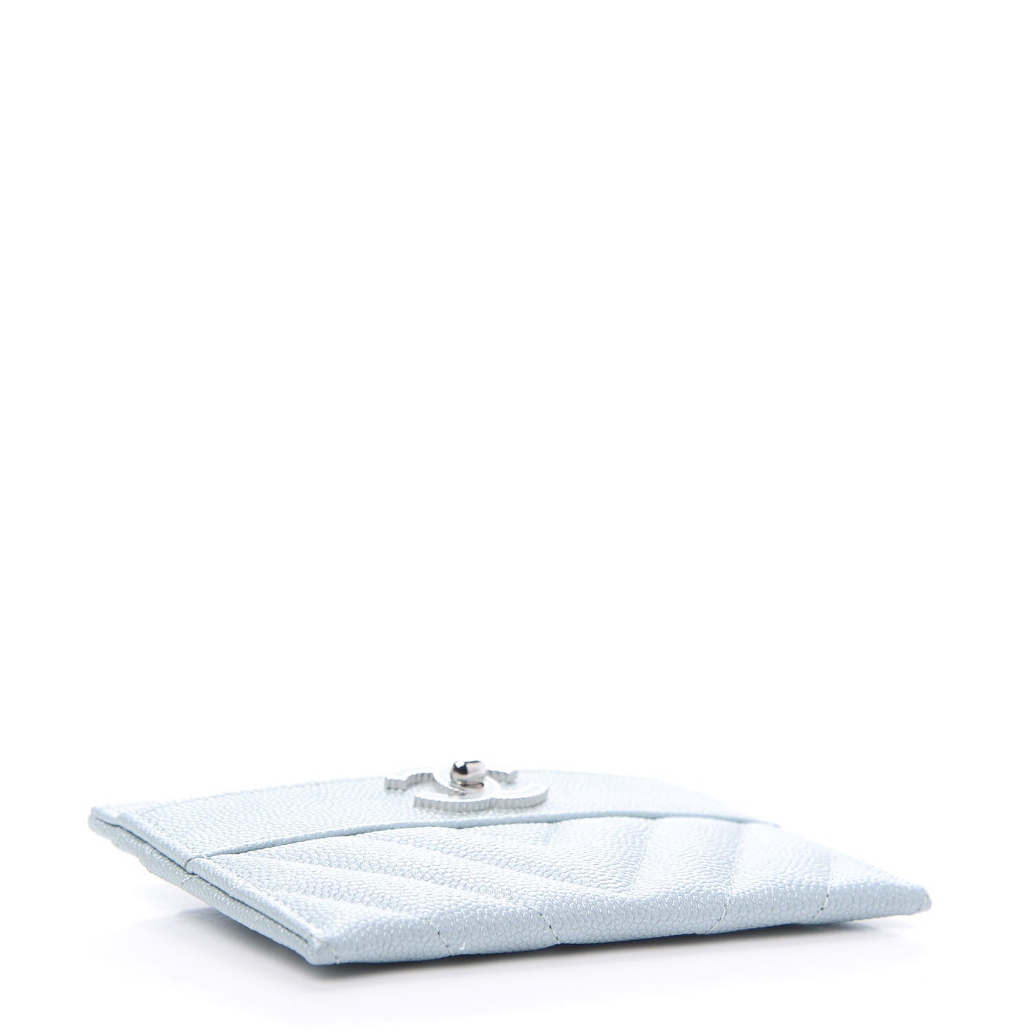 Chanel Metallic Caviar Chevron Quilted Vintage Mademoiselle Card Holder Light Blue 4 of 9