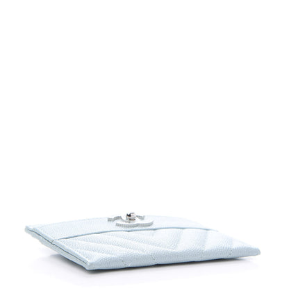 Chanel Metallic Caviar Chevron Quilted Vintage Mademoiselle Card Holder Light Blue 4 of 9