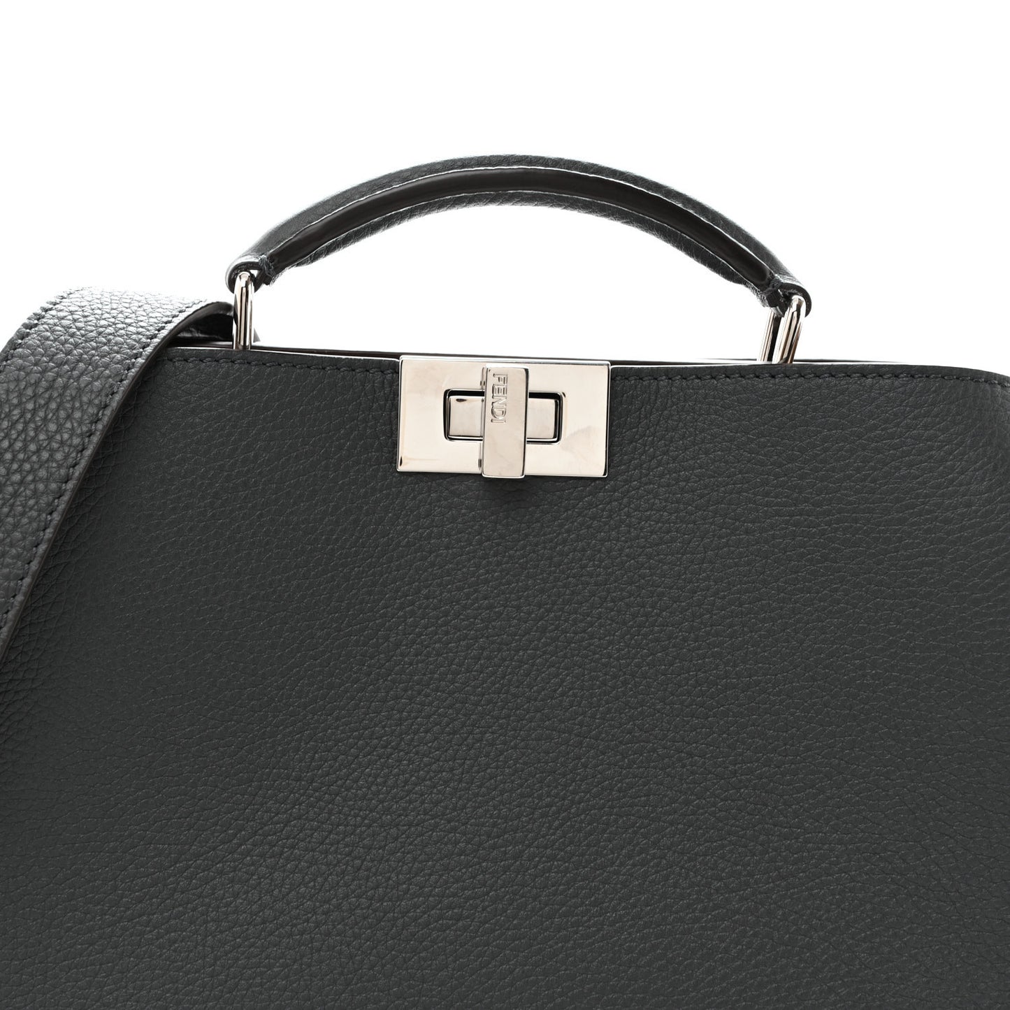Cuoio Romano Vitello Cover Glazed Fabric Bi-Color FF 1974 Mini Peekaboo I SEE U Satchel Gray