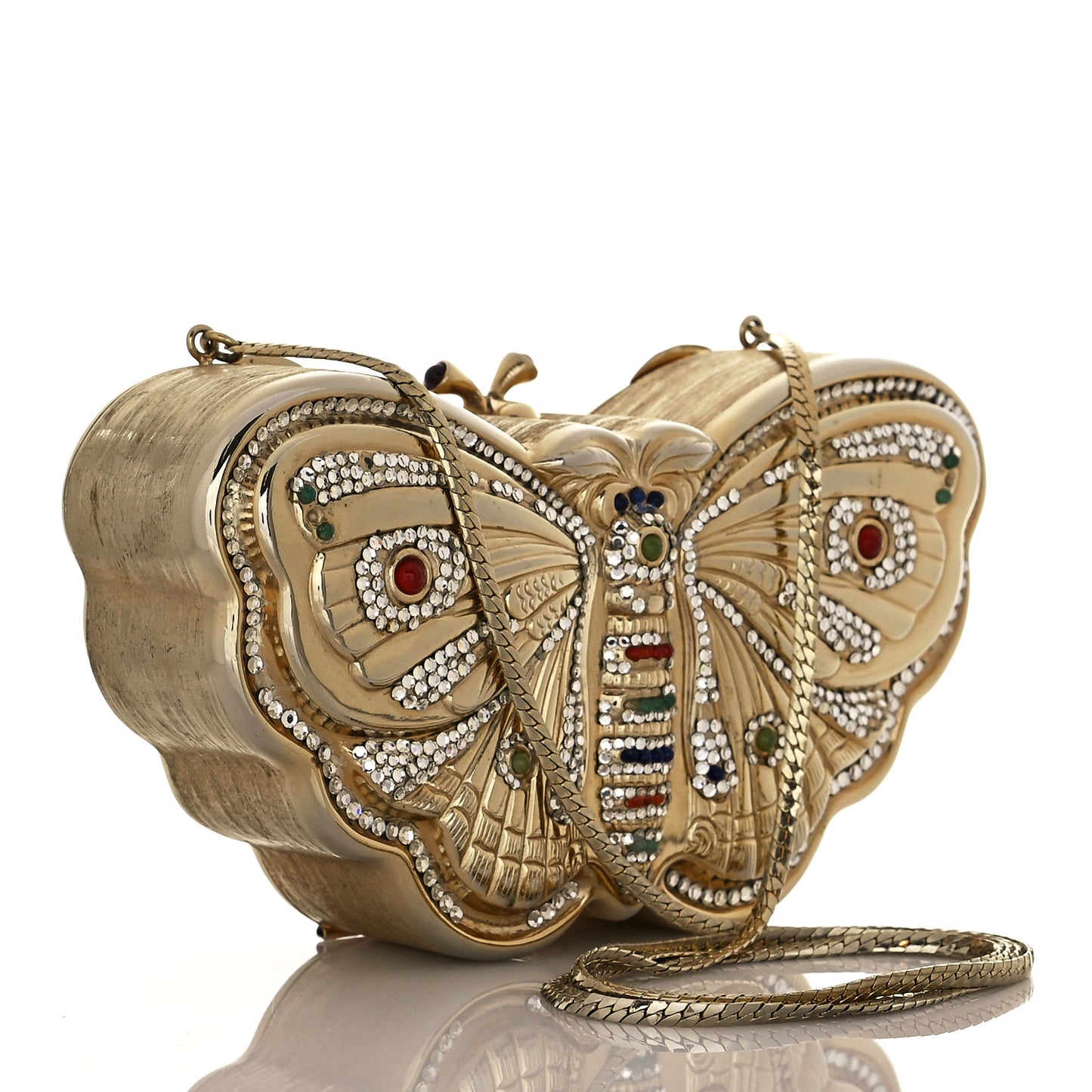 Crystal Butterfly Celestrina Minaudiere Clutch Gold