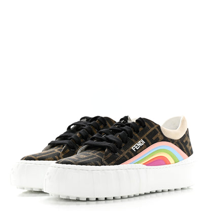 Fendi Fabric Jacquard FF Rainbow Womens Fendi Force Low-Top Sneakers 37 Tobacco Black White Multicolor 3 of 12