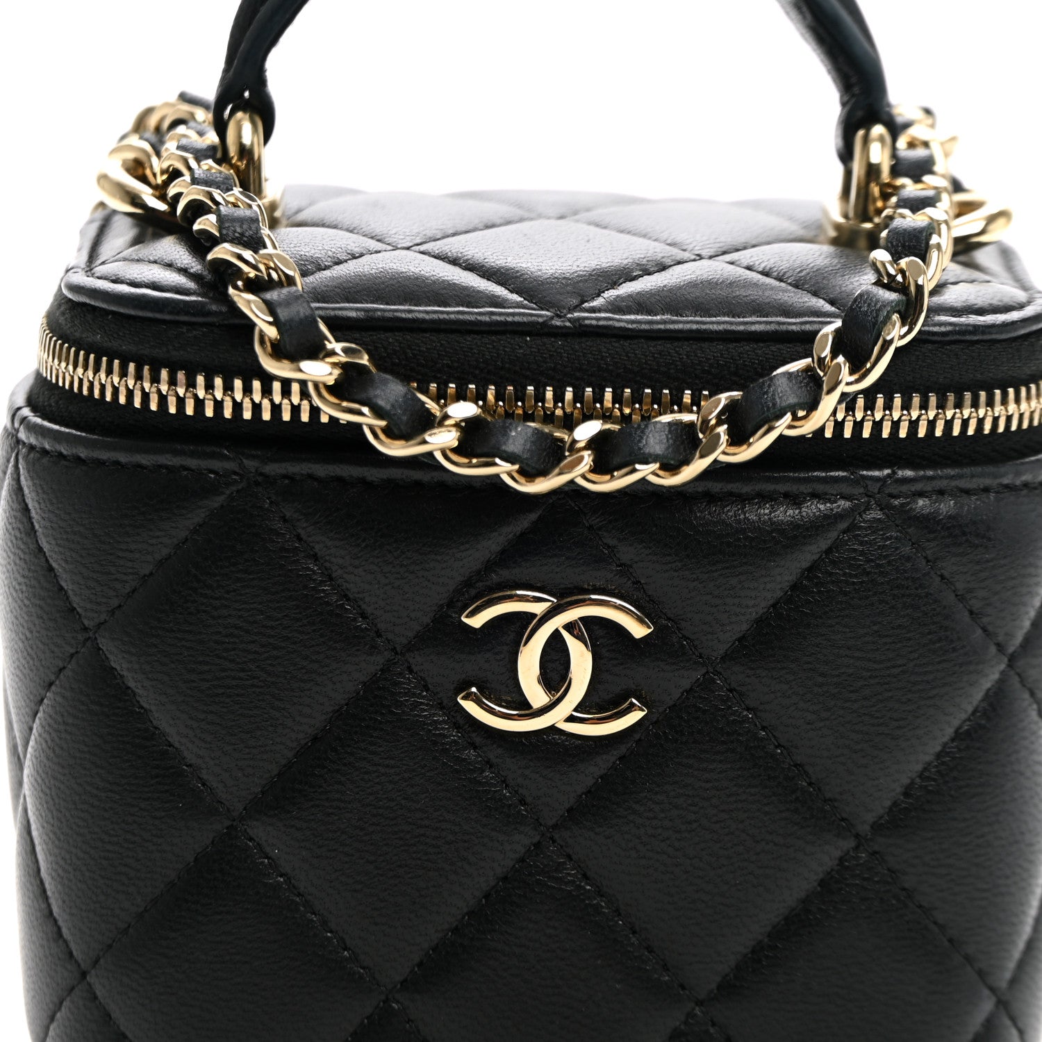 Chanel Lambskin Quilted Top Handle Mini Vanity Case With Chain Black 8 of 10