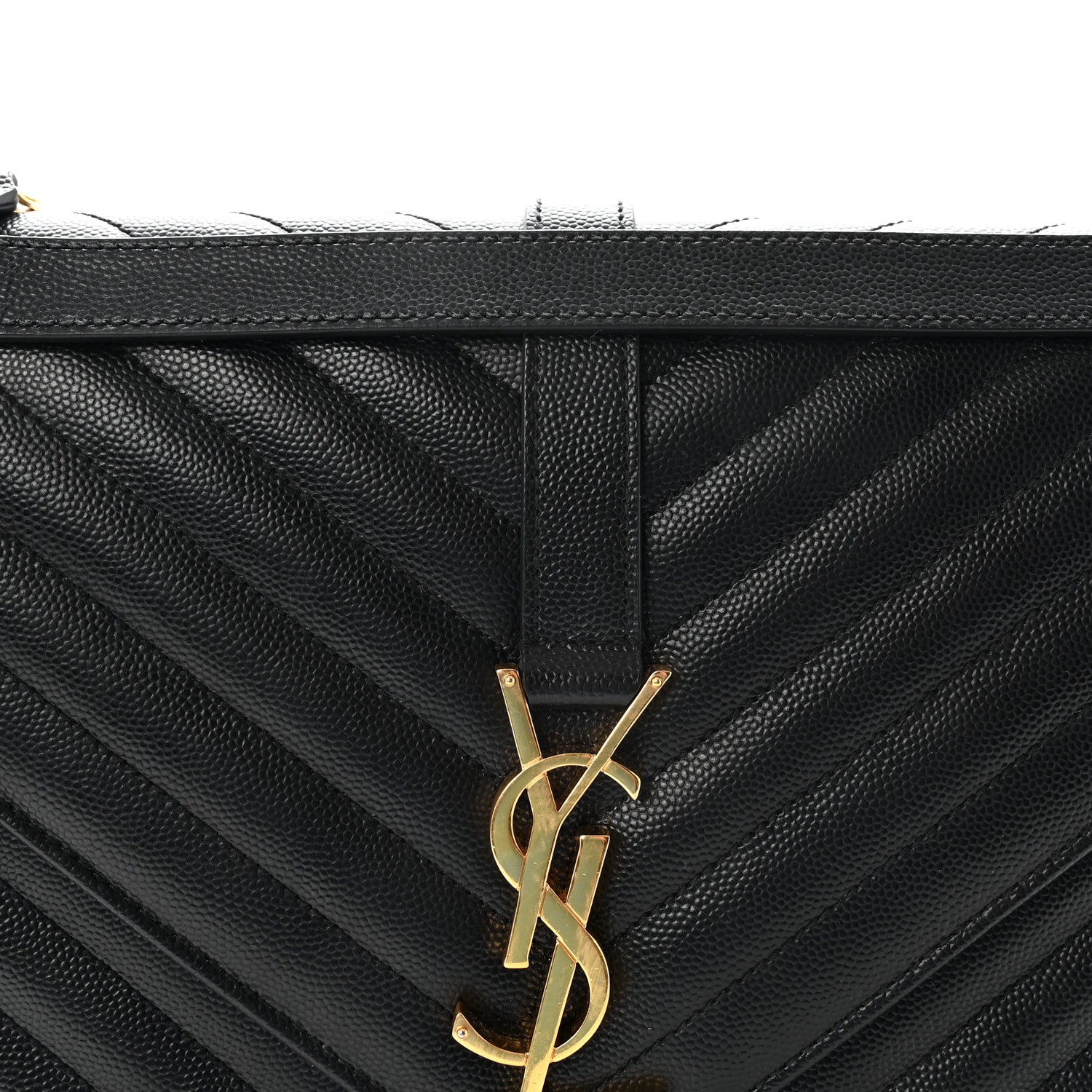 Saint Laurent Grain De Poudre Matelasse Chevron Large Monogram Satchel Black 7 of 9