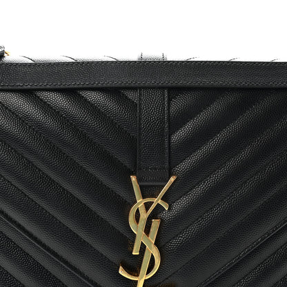 Saint Laurent Grain De Poudre Matelasse Chevron Large Monogram Satchel Black 7 of 9