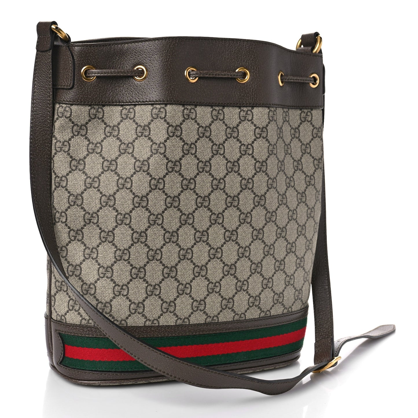 GG Supreme Monogram Web Ophidia Bucket Bag Brown