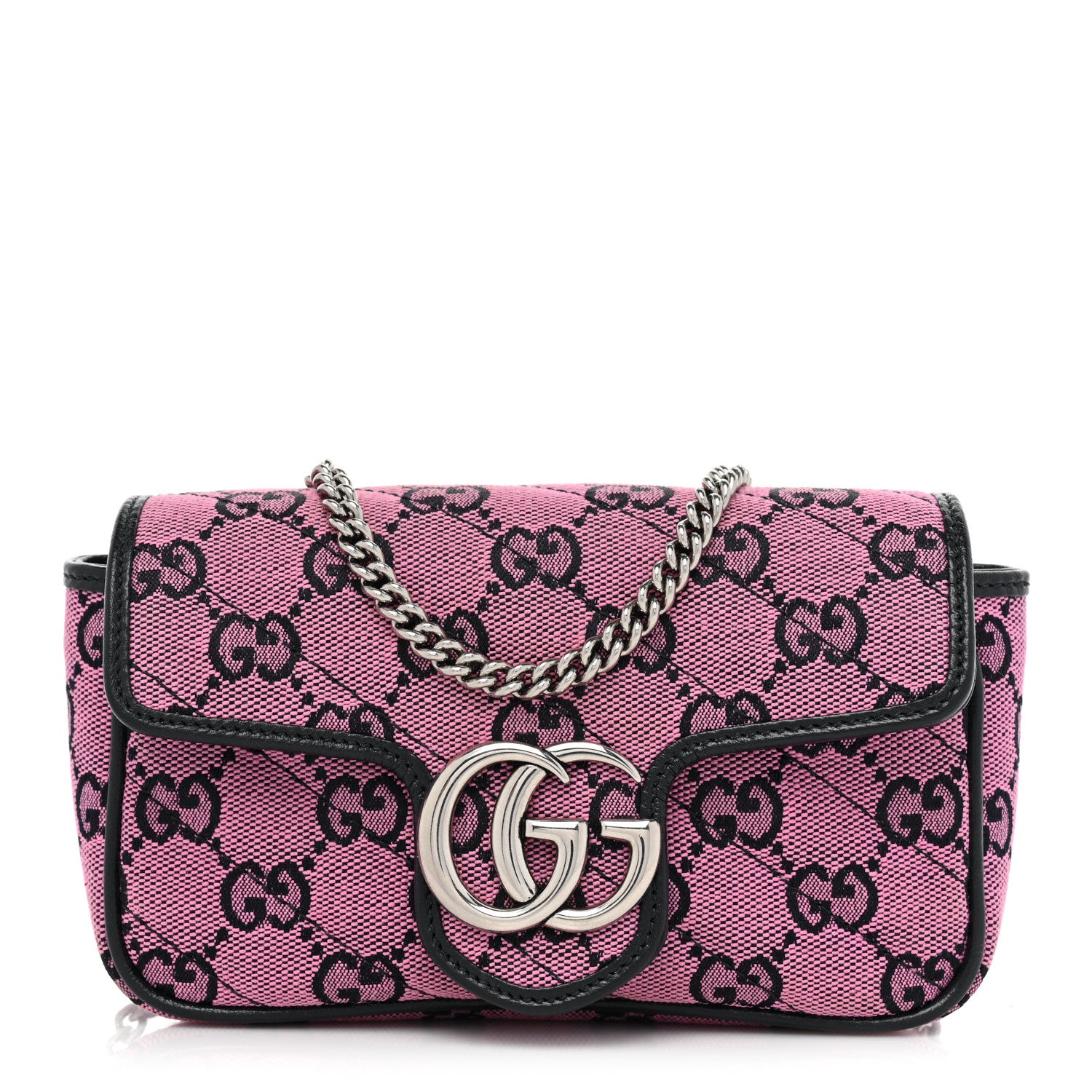 Gucci Monogram Multicolor Matelasse Diagonal Super Mini GG Marmont Shoulder Bag Pink Blue 1 of 10