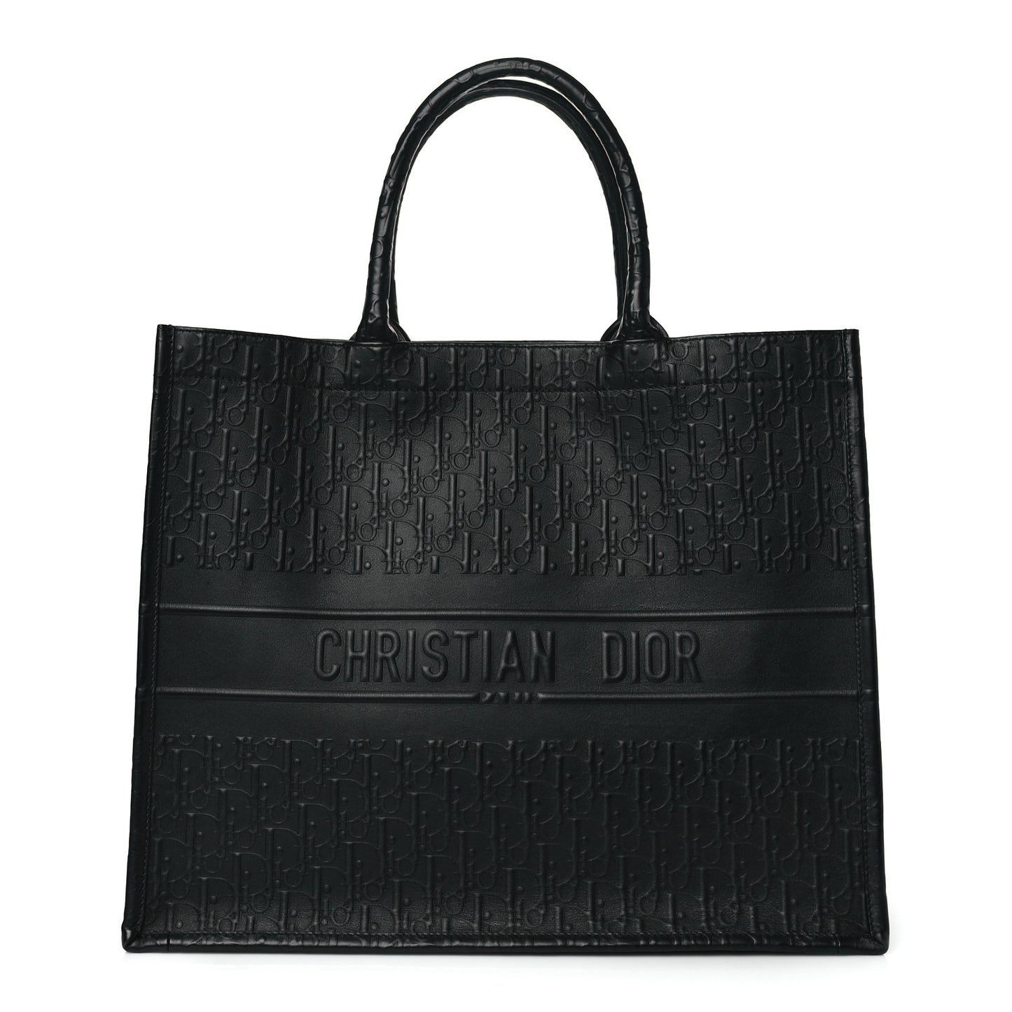 Oblique Calfskin Embossed Medium Book Tote Black
