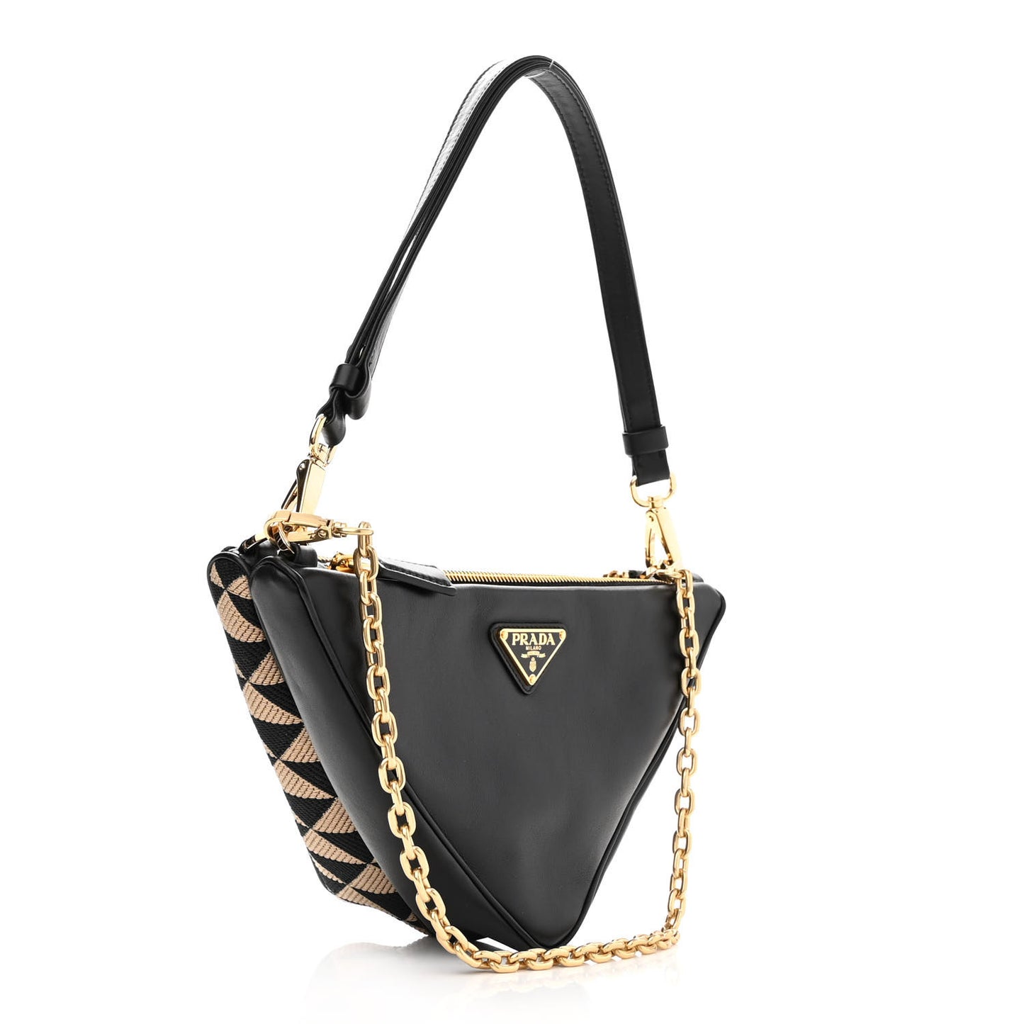 Jacquard Calfskin Triangolo Symbole Embroidered Mini Triangle Double Bag Black Corda