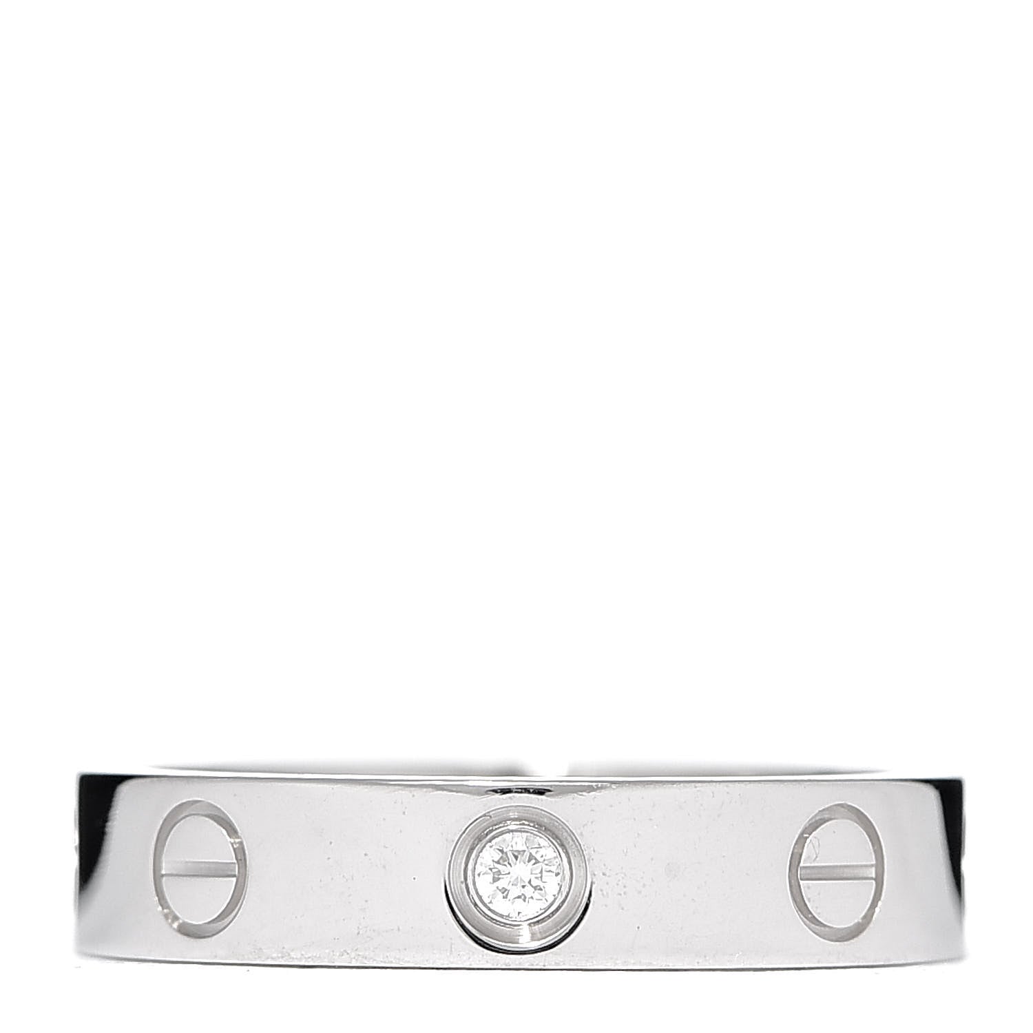 Cartier 18K White Gold Diamond 4mm LOVE Wedding Band Ring 51 5.75 1 of 4
