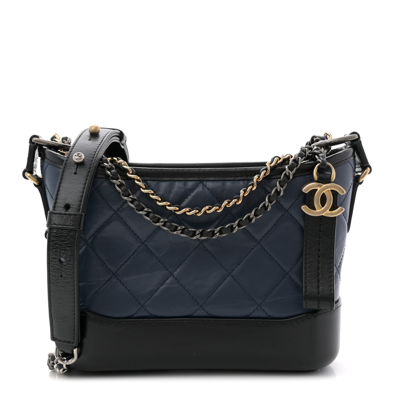 Chanel Aged Calfskin Quilted Small Gabrielle Hobo Navy Black 1 of 11