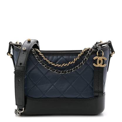 Chanel Aged Calfskin Quilted Small Gabrielle Hobo Navy Black 1 of 11