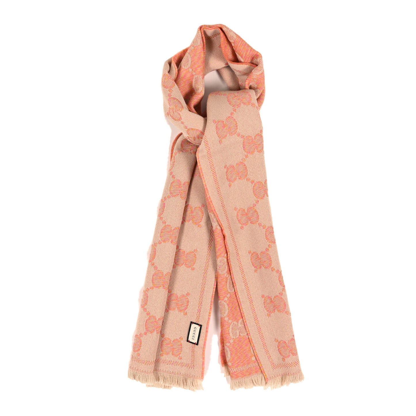 Wool Jacquard Monogram Jumbo GG Lady Moul Nest Scarf Pink Beige