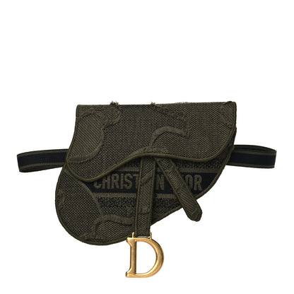 Christian Dior Canvas Embroidered Camouflage Saddle Belt Bag Green 1 of 10