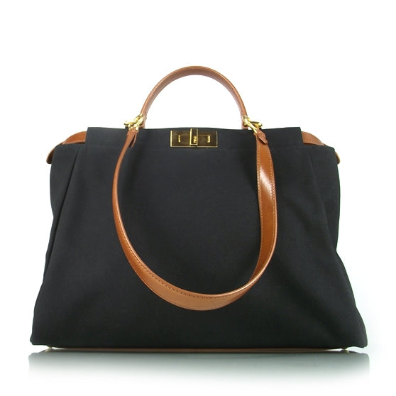 Fendi Canvas Calfskin Large Peekaboo Iconic Satchel Black 1 of 9