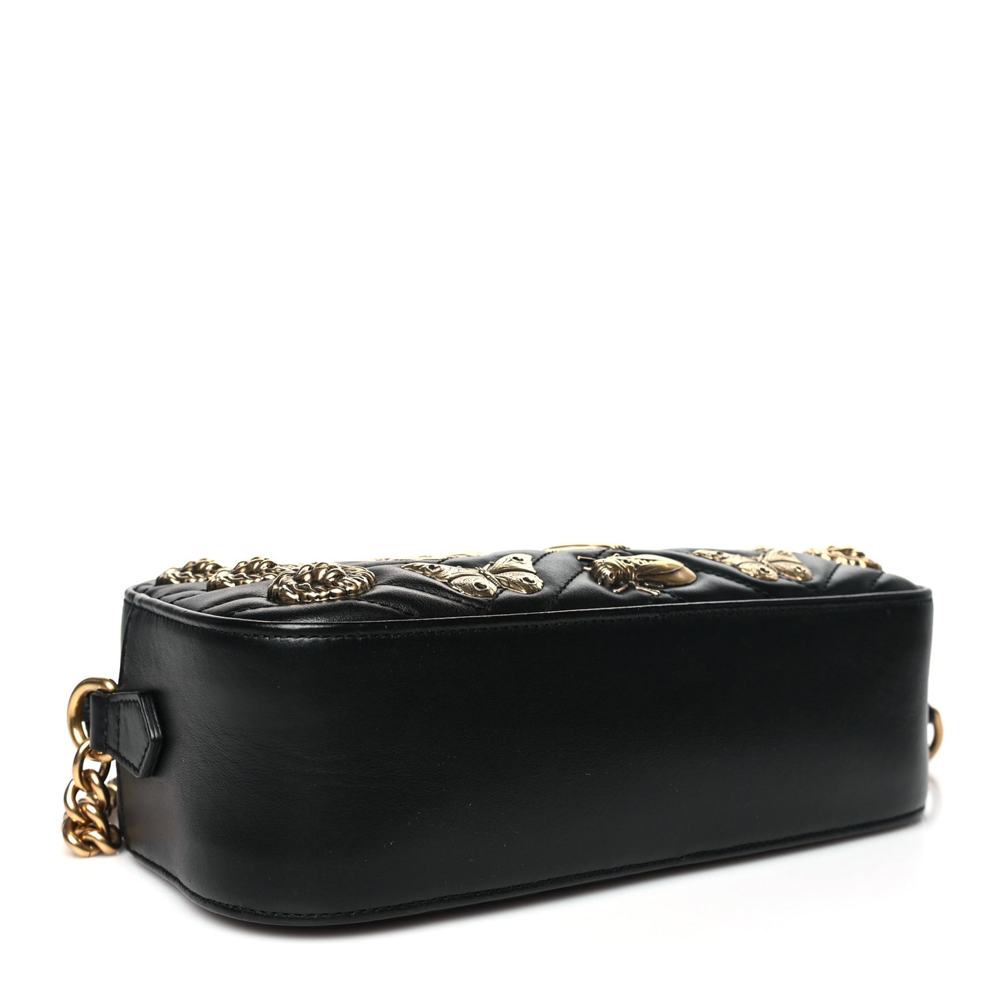 Calfskin Matelasse Animal Studs Small GG Marmont Chain Shoulder Bag Black