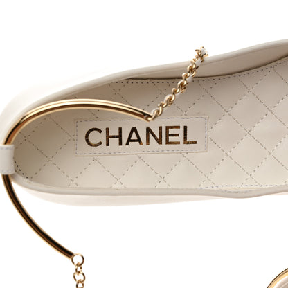 Chanel Lambskin Patent Calfskin Cap Toe Ankle Chain Ballerina Flats 39.5 White Black 8 of 9